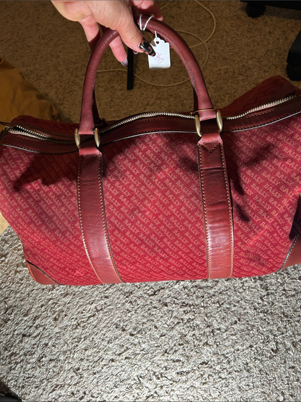 Bally Red Monogram Travel Duffel with Leather Trim - Picture 5 of 11